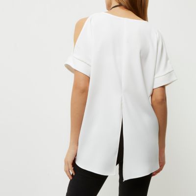 White split back cold shoulder T-shirt